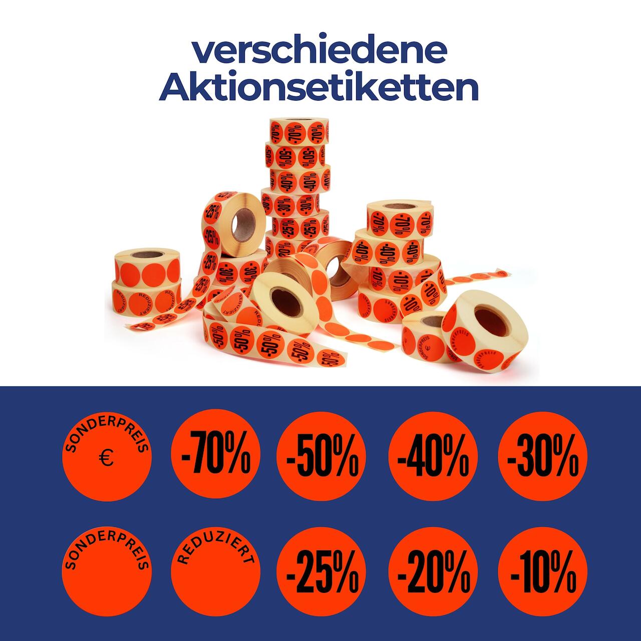 Aktionsetiketten leuchtrot "-50%" 32 mm, permanent