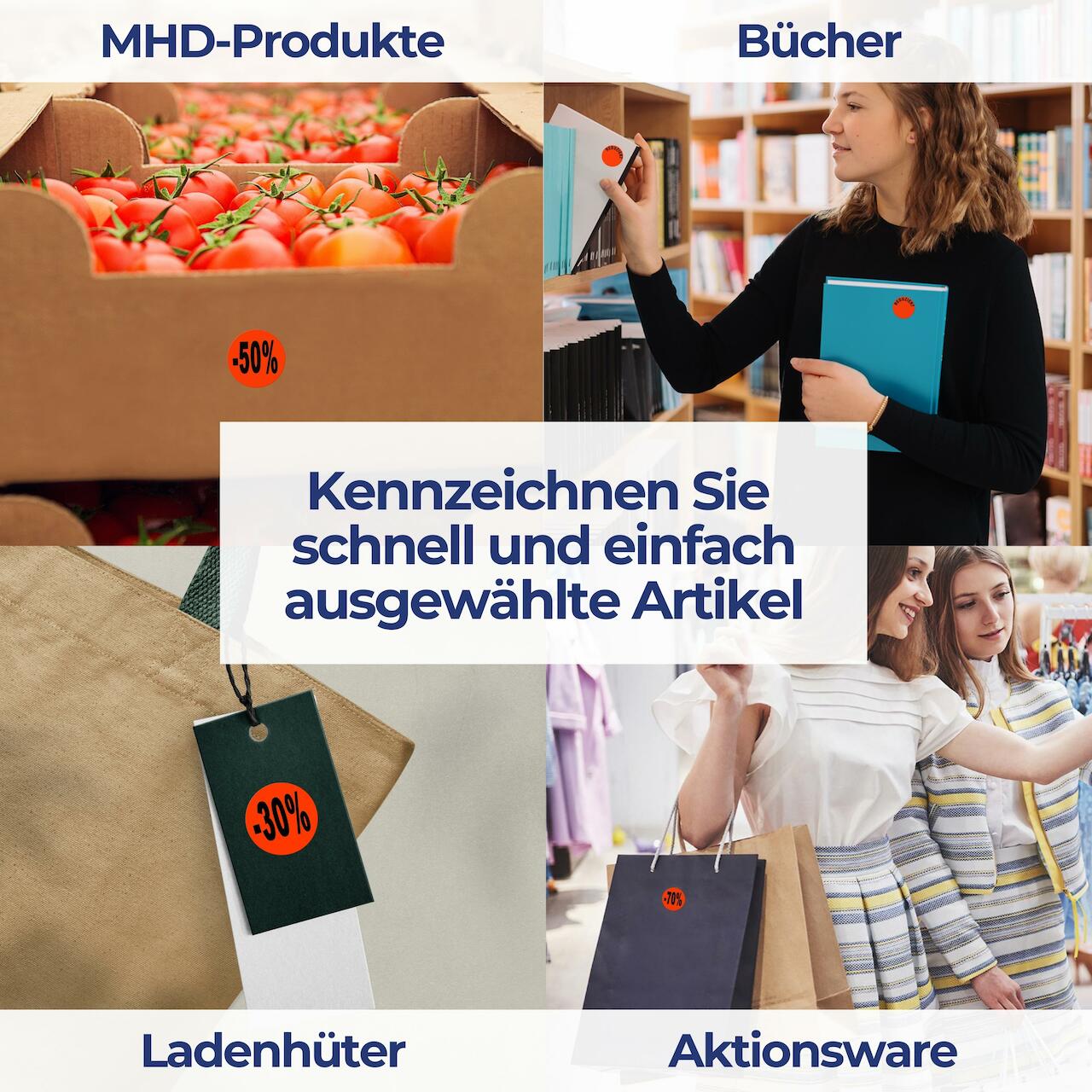 Aktionsetiketten leuchtrot "-50%" 32 mm, permanent