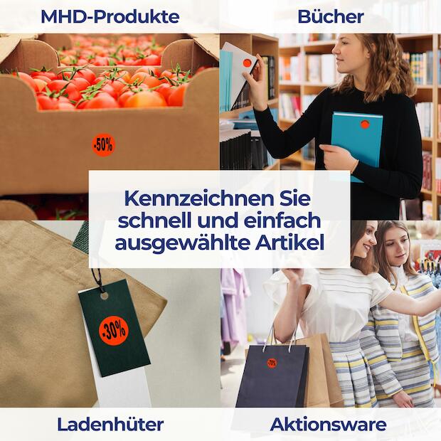 Aktionsetiketten leuchtrot "-50%" 32 mm, permanent