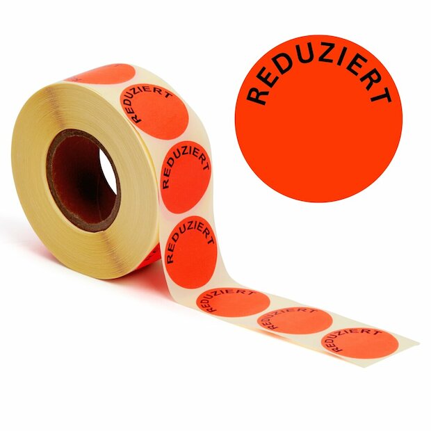 Aktionsetiketten leuchtrot "Reduziert" 32 mm, permanent