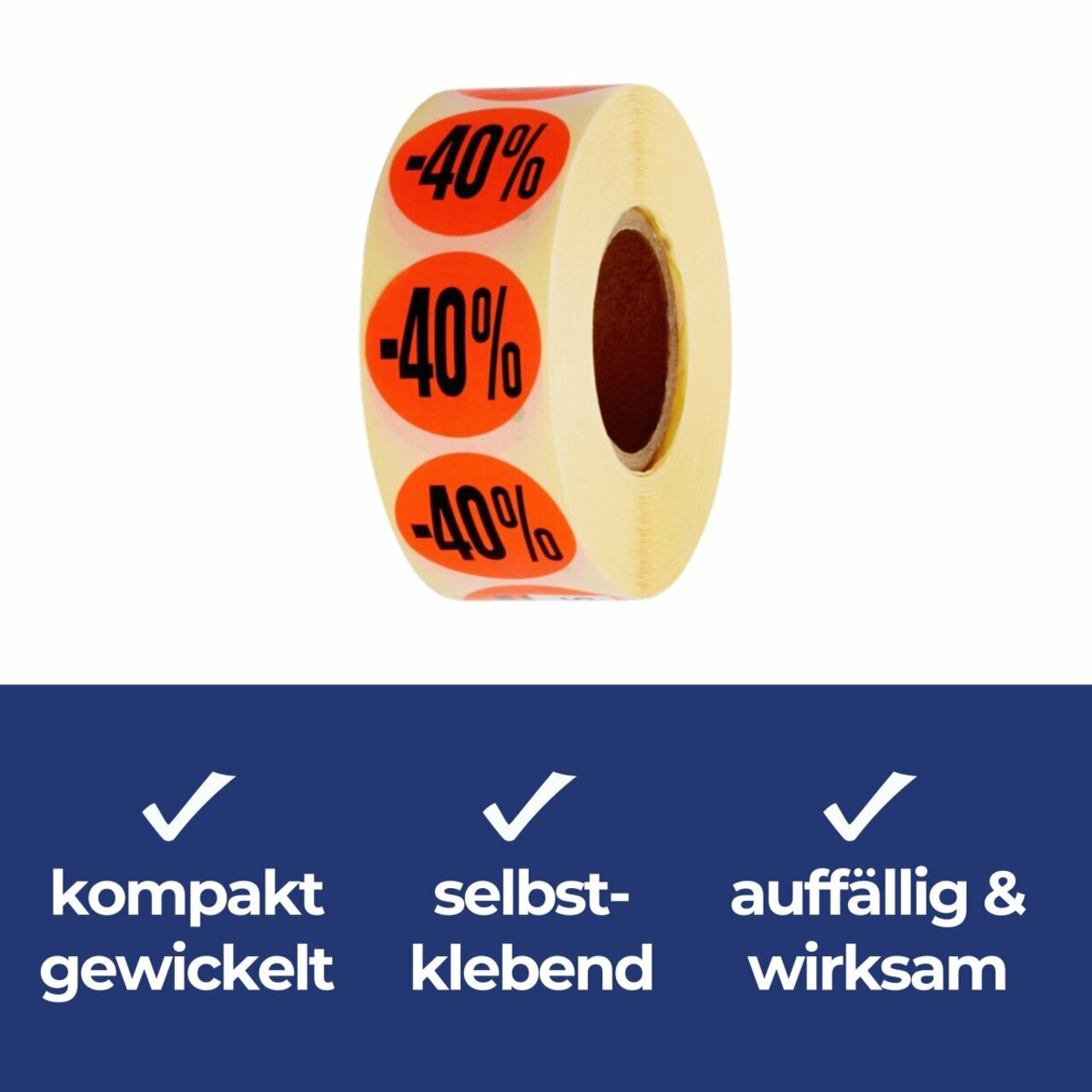 Aktionsetiketten leuchtrot &quot;-40%&quot; 32 mm, permanent