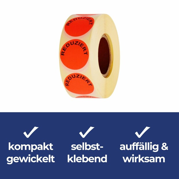 Aktionsetiketten leuchtrot "Reduziert" 32 mm, permanent