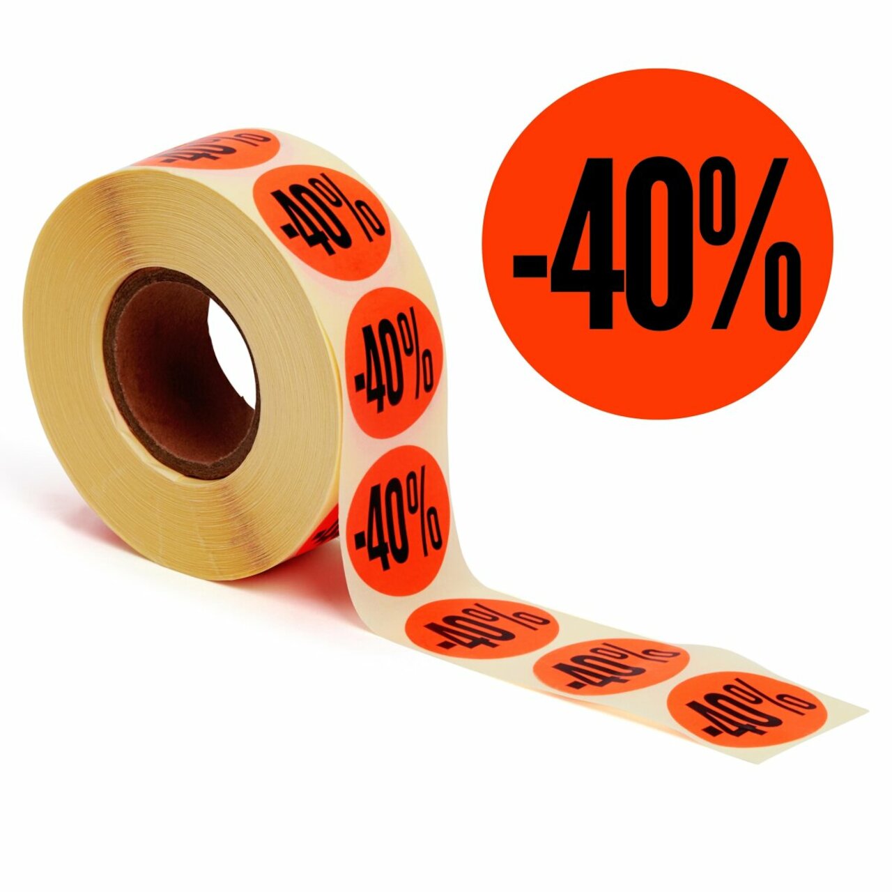 Aktionsetiketten leuchtrot &quot;-40%&quot; 32 mm, permanent