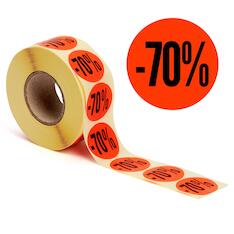 Aktionsetiketten leuchtrot "-70%" 32 mm, permanent