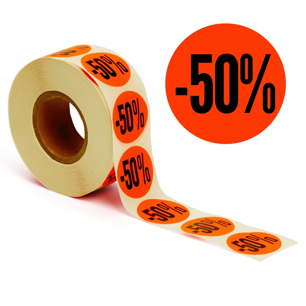 Aktionsetiketten leuchtrot "-50%" 32 mm, permanent