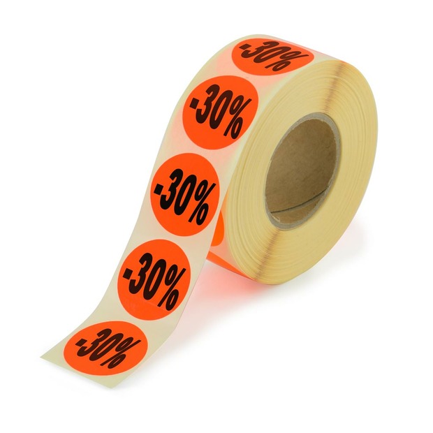 Aktionsetiketten leuchtrot "-30%" 32 mm, permanent