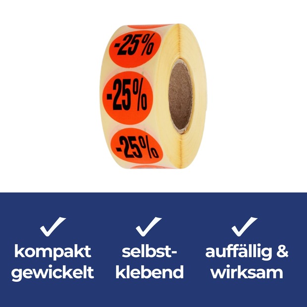 Aktionsetiketten leuchtrot "-25%" 32 mm, permanent
