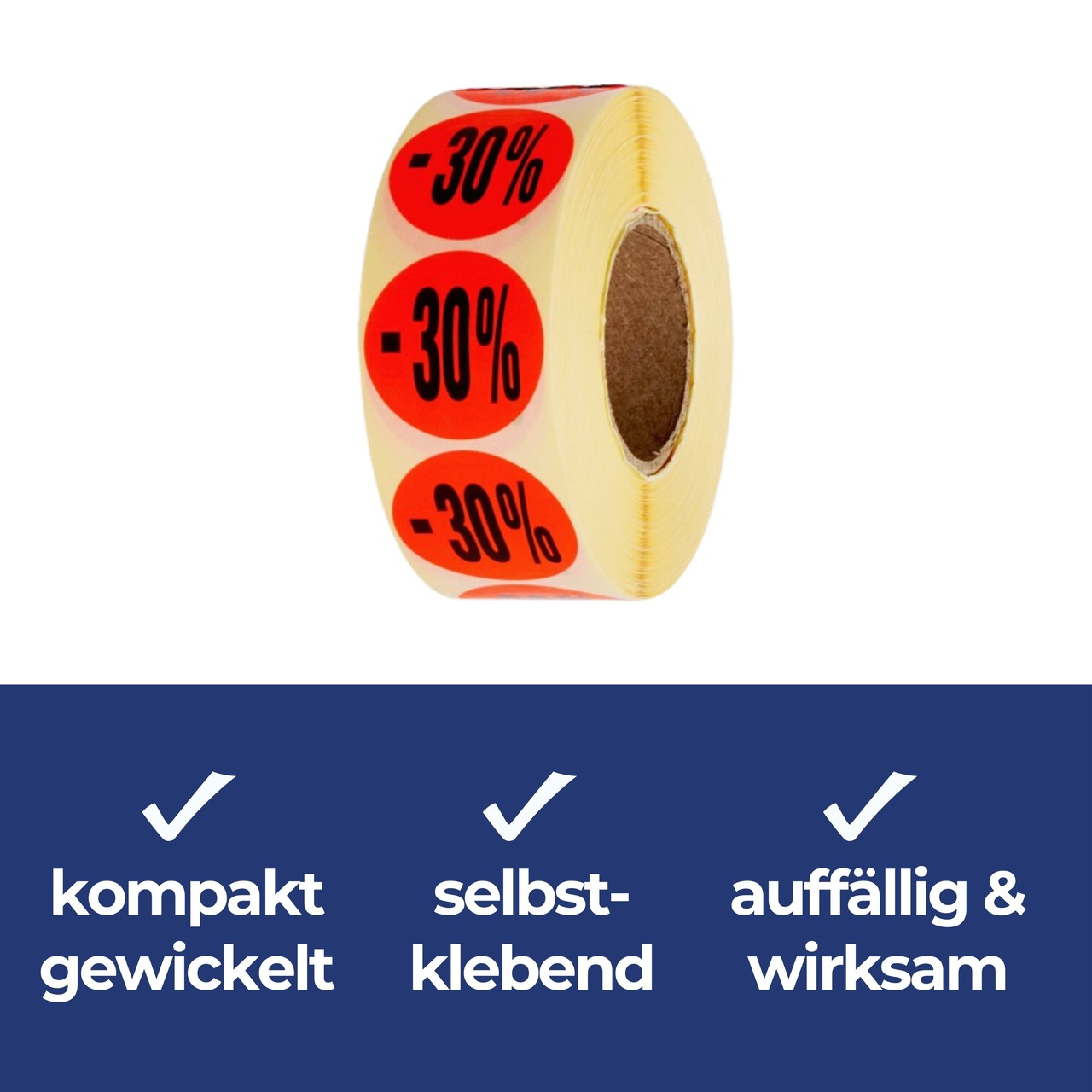 Aktionsetiketten leuchtrot "-30%" 32 mm, permanent