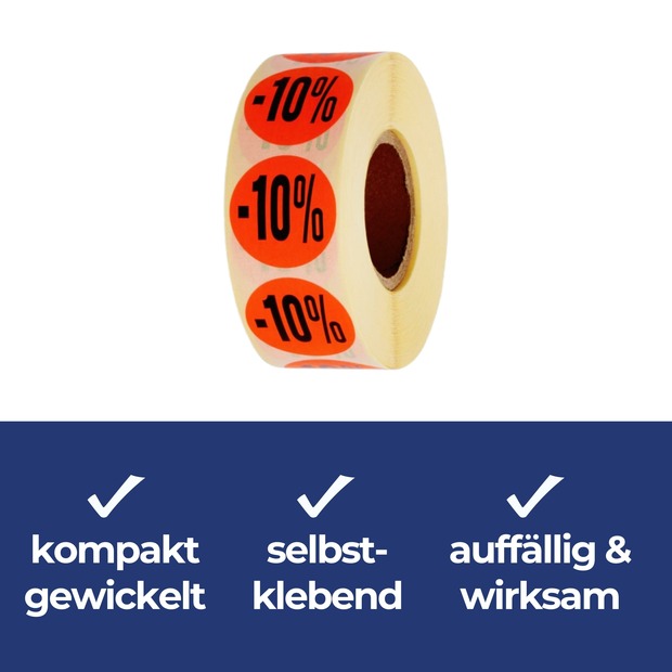 Aktionsetiketten leuchtrot "-10%" 32 mm, permanent