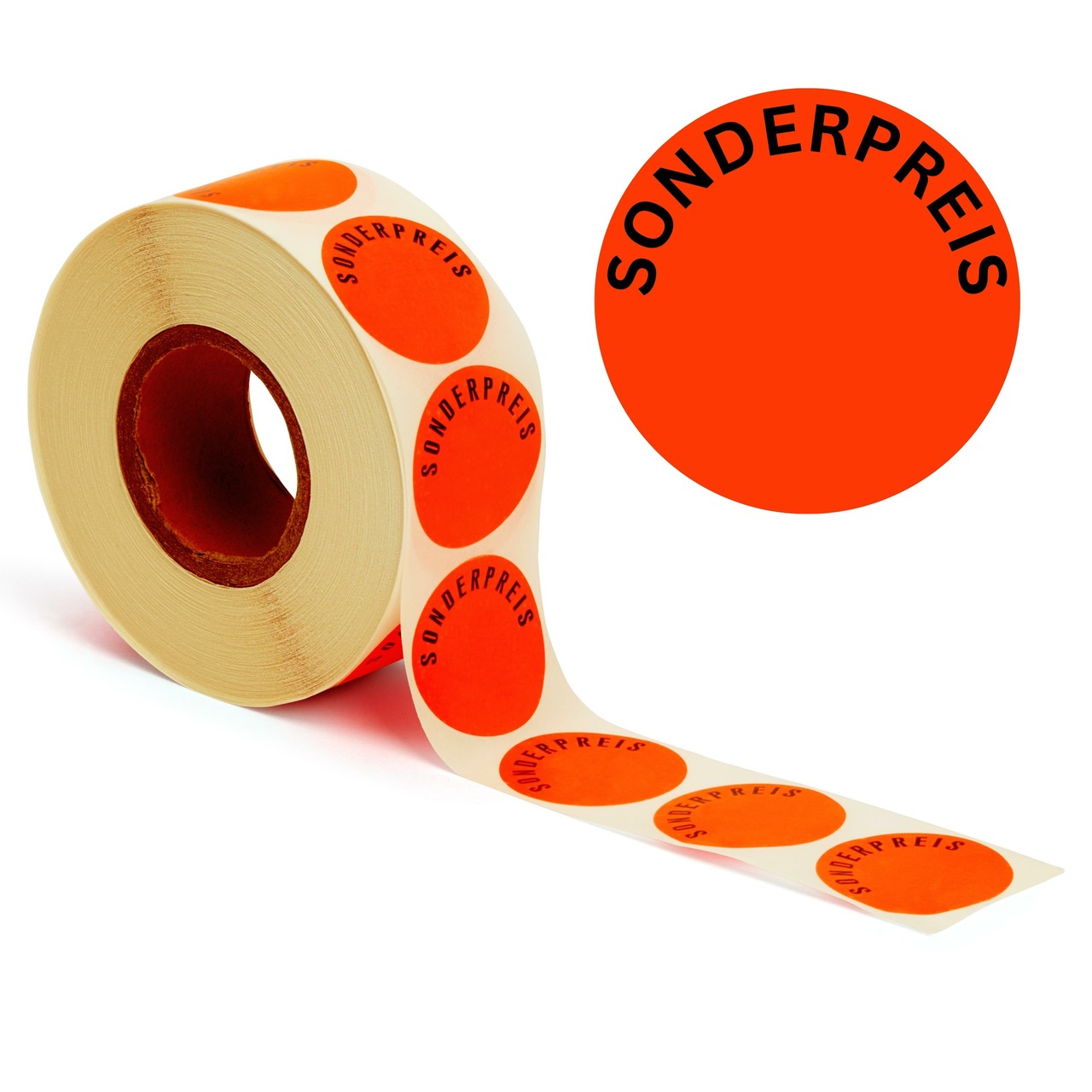 Aktionsetiketten leuchtrot "Sonderpreis" 32 mm, permanent